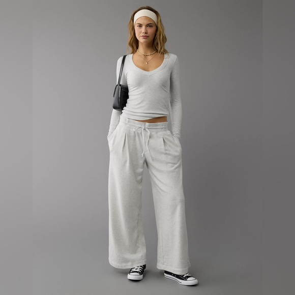 NWOT American Eagle Outfitters Light Gray Wide Leg Pants Women’s Size Large - Picture 5 of 12